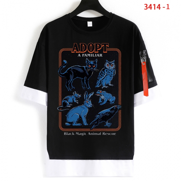 Evil illustration Cotton Crew Neck Fake Two-Piece Short Sleeve T-Shirt from S to 4XL  HM-3414-1