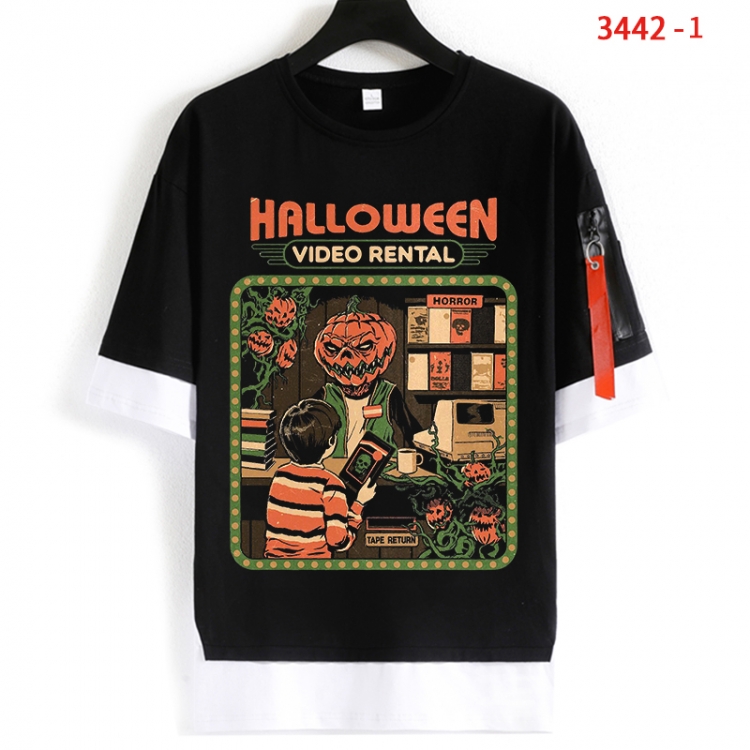 Evil illustration Cotton Crew Neck Fake Two-Piece Short Sleeve T-Shirt from S to 4XL  HM-3442-1