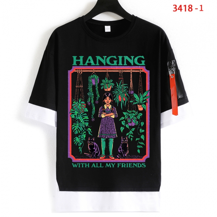 Evil illustration Cotton Crew Neck Fake Two-Piece Short Sleeve T-Shirt from S to 4XL HM-3418-1 HM-3418-1