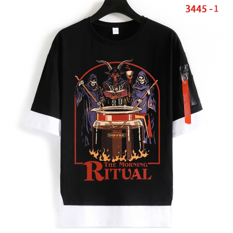 Evil illustration Cotton Crew Neck Fake Two-Piece Short Sleeve T-Shirt from S to 4XL  HM-3445-1