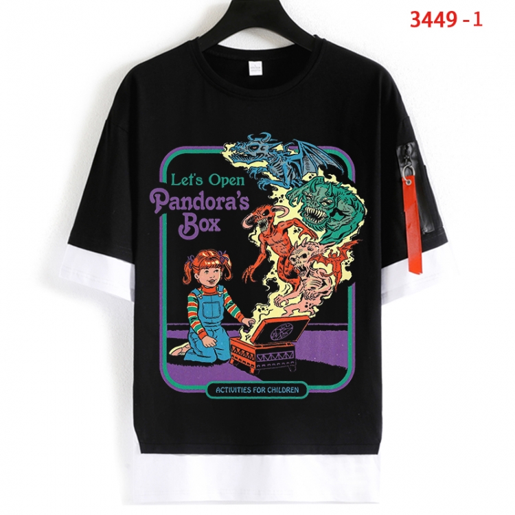 Evil illustration Cotton Crew Neck Fake Two-Piece Short Sleeve T-Shirt from S to 4XL HM-3449-1