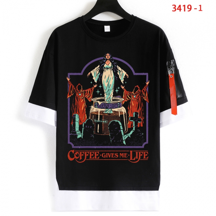 Evil illustration Cotton Crew Neck Fake Two-Piece Short Sleeve T-Shirt from S to 4XL  HM-3419-1