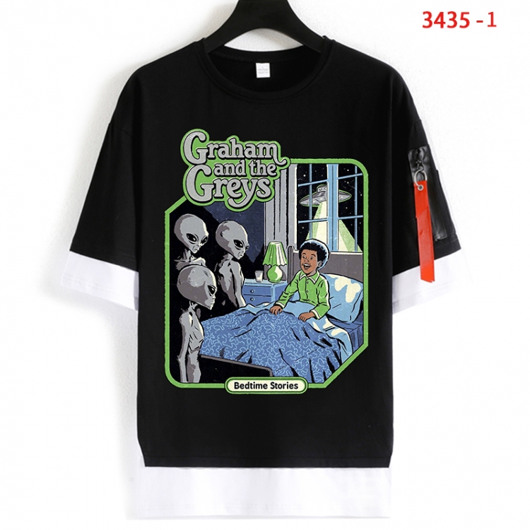 Evil illustration Cotton Crew Neck Fake Two-Piece Short Sleeve T-Shirt from S to 4XL HM-3435-1