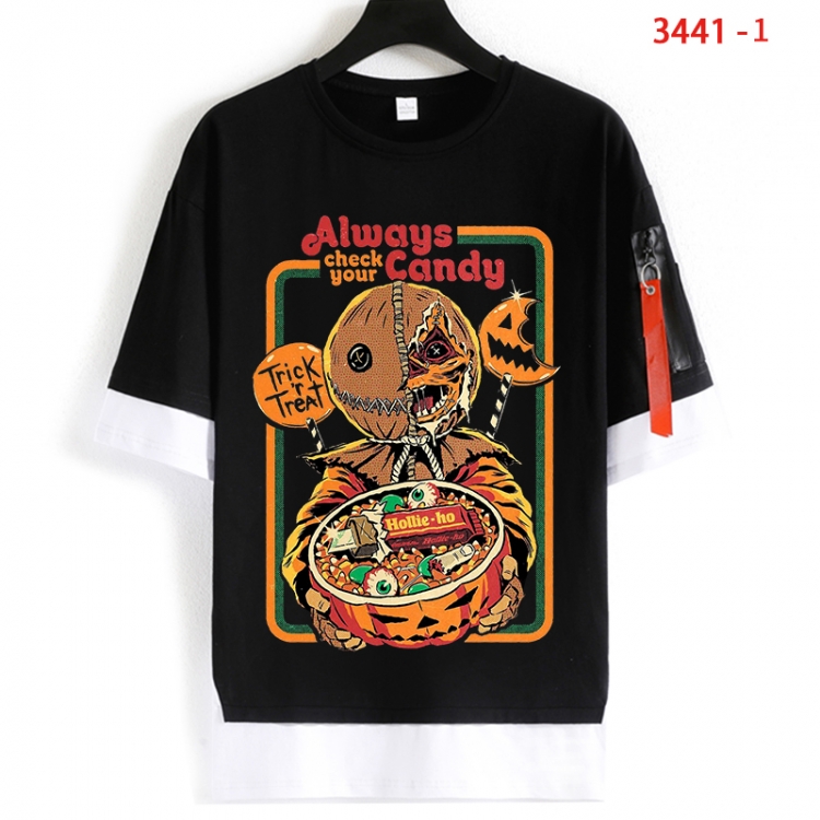 Evil illustration Cotton Crew Neck Fake Two-Piece Short Sleeve T-Shirt from S to 4XL HM-3441-1