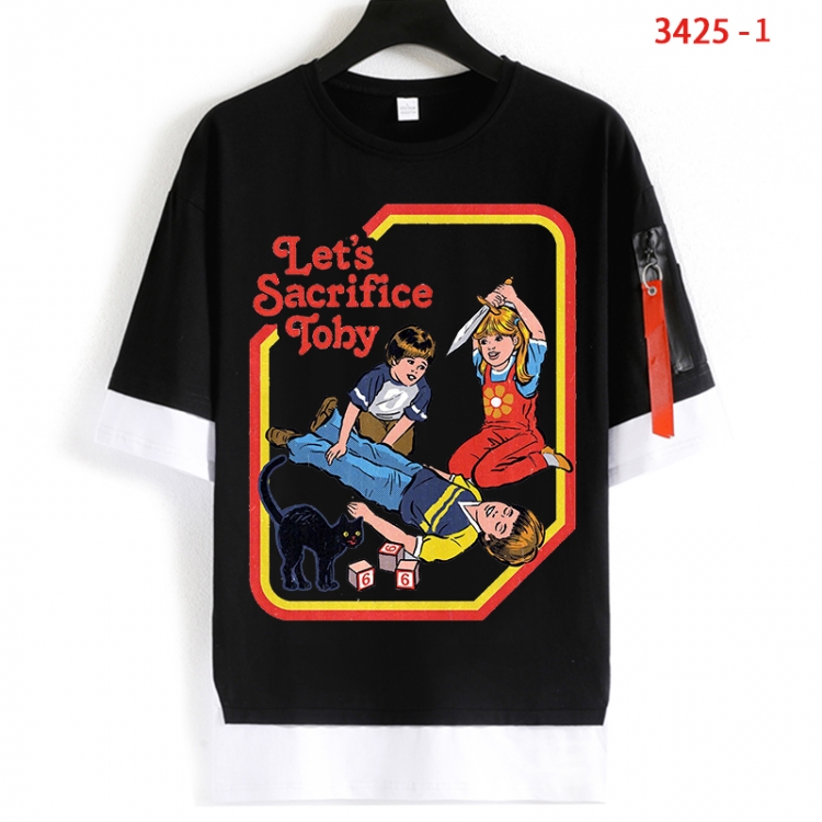 Evil illustration Cotton Crew Neck Fake Two-Piece Short Sleeve T-Shirt from S to 4XL HM-3425-1