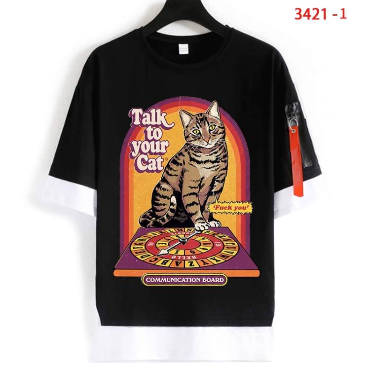 Evil illustration Cotton Crew Neck Fake Two-Piece Short Sleeve T-Shirt from S to 4XL  HM-3421-1