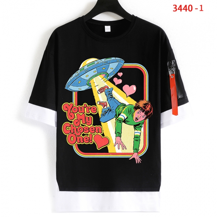 Evil illustration Cotton Crew Neck Fake Two-Piece Short Sleeve T-Shirt from S to 4XL  HM-3440-1