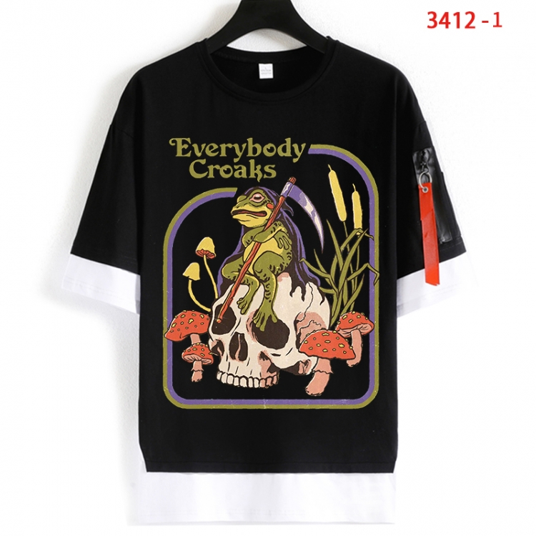 Evil illustration Cotton Crew Neck Fake Two-Piece Short Sleeve T-Shirt from S to 4XL HM-3412-1