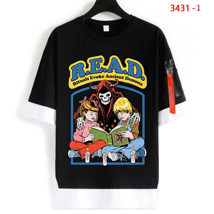 Evil illustration Cotton Crew Neck Fake Two-Piece Short Sleeve T-Shirt from S to 4XL HM-3431-1