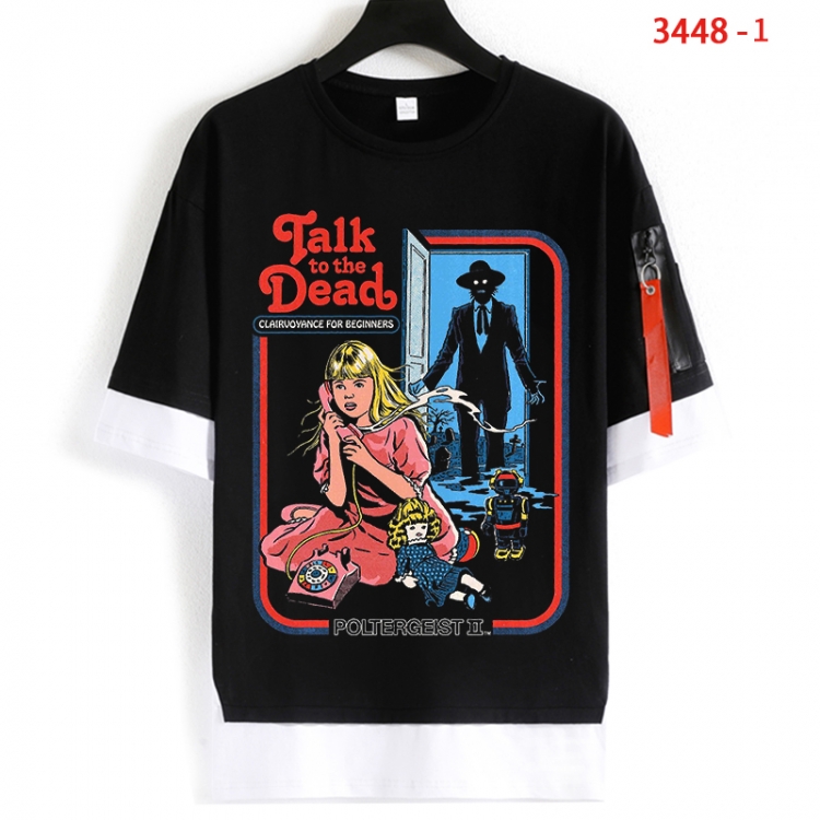 Evil illustration Cotton Crew Neck Fake Two-Piece Short Sleeve T-Shirt from S to 4XL HM-3448-1