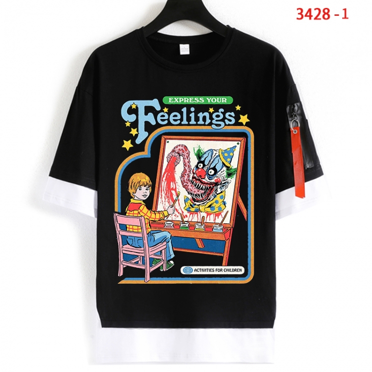 Evil illustration Cotton Crew Neck Fake Two-Piece Short Sleeve T-Shirt from S to 4XL HM-3428-1