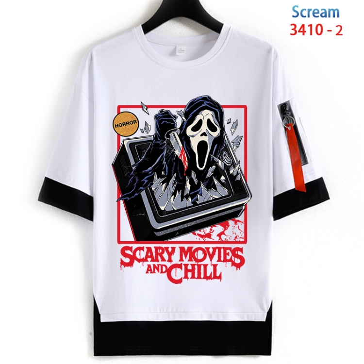 Scream Cotton Crew Neck Fake Two-Piece Short Sleeve T-Shirt from S to 4XL