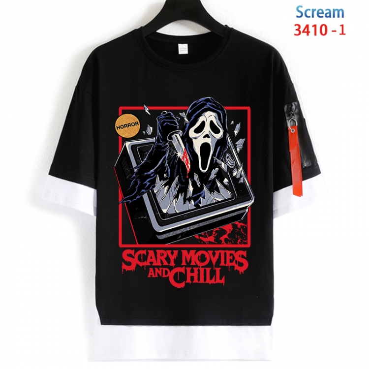Scream Cotton Crew Neck Fake Two-Piece Short Sleeve T-Shirt from S to 4XL