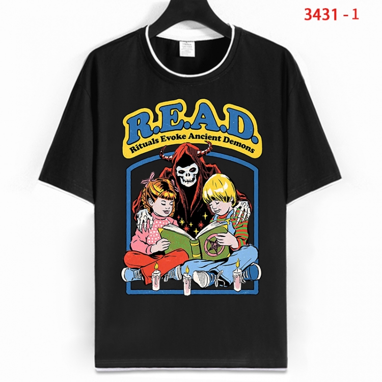 Evil illustration Cotton crew neck black and white trim short-sleeved T-shirt from S to 4XL HM-3431-1