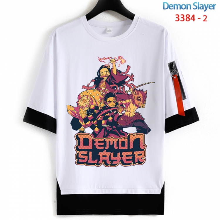 Demon Slayer Kimets Cotton Crew Neck Fake Two-Piece Short Sleeve T-Shirt from S to 4XL