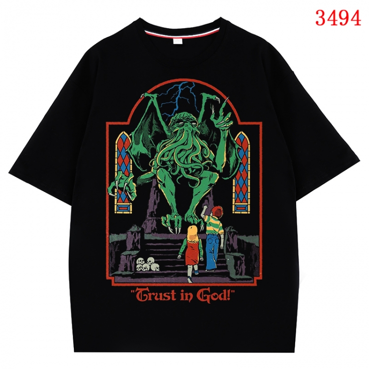Evil illustration Anime peripheral direct spray technology pure cotton short sleeved T-shirt from S to 4XL CMY-3494-2