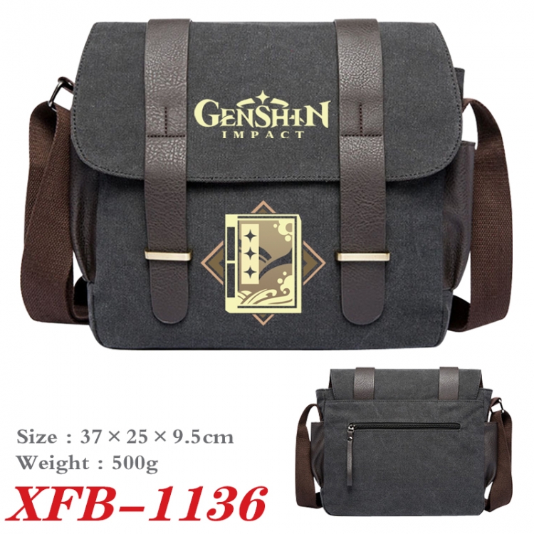 Genshin Impact  Anime double belt new canvas shoulder bag single shoulder bag 37X25X9.5cm XFB-1136