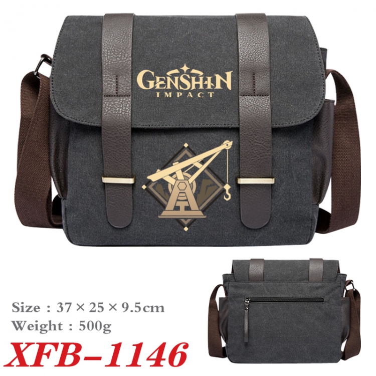 Genshin Impact  Anime double belt new canvas shoulder bag single shoulder bag 37X25X9.5cm XFB-1146