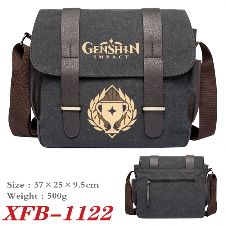 Genshin Impact  Anime double belt new canvas shoulder bag single shoulder bag 37X25X9.5cm  XFB-1122