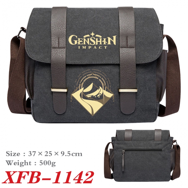 Genshin Impact  Anime double belt new canvas shoulder bag single shoulder bag 37X25X9.5cm  XFB-1142