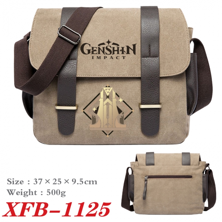 Genshin Impact  Anime double belt new canvas shoulder bag single shoulder bag 37X25X9.5cm  XFB-1125