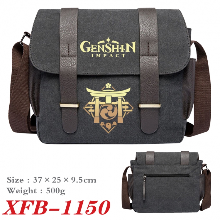 Genshin Impact  Anime double belt new canvas shoulder bag single shoulder bag 37X25X9.5cm XFB-1150