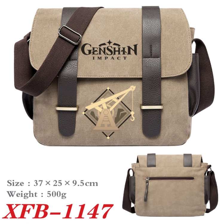 Genshin Impact  Anime double belt new canvas shoulder bag single shoulder bag 37X25X9.5cm XFB-1147