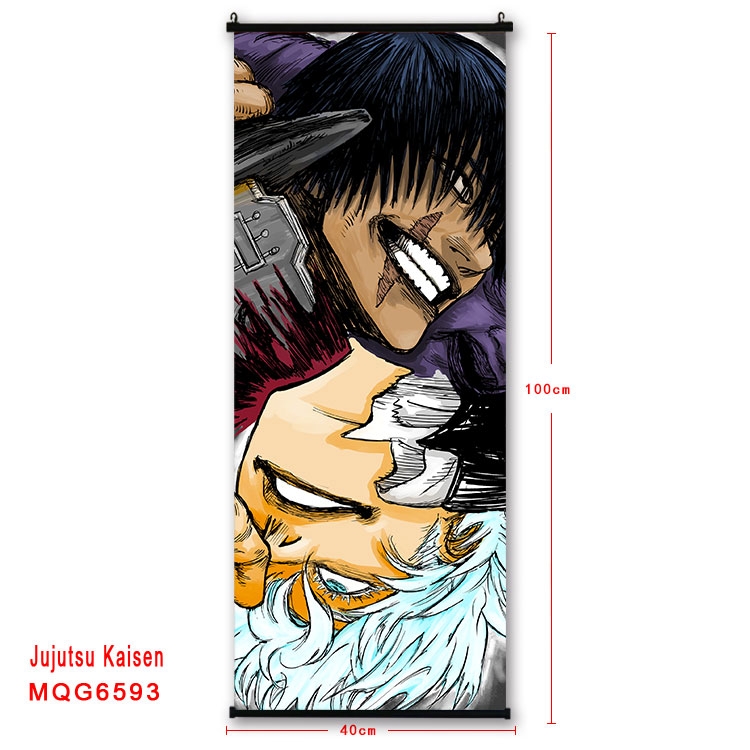 Jujutsu Kaisen Anime black Plastic rod Cloth painting Wall Scroll  40X100CM MQG-6593