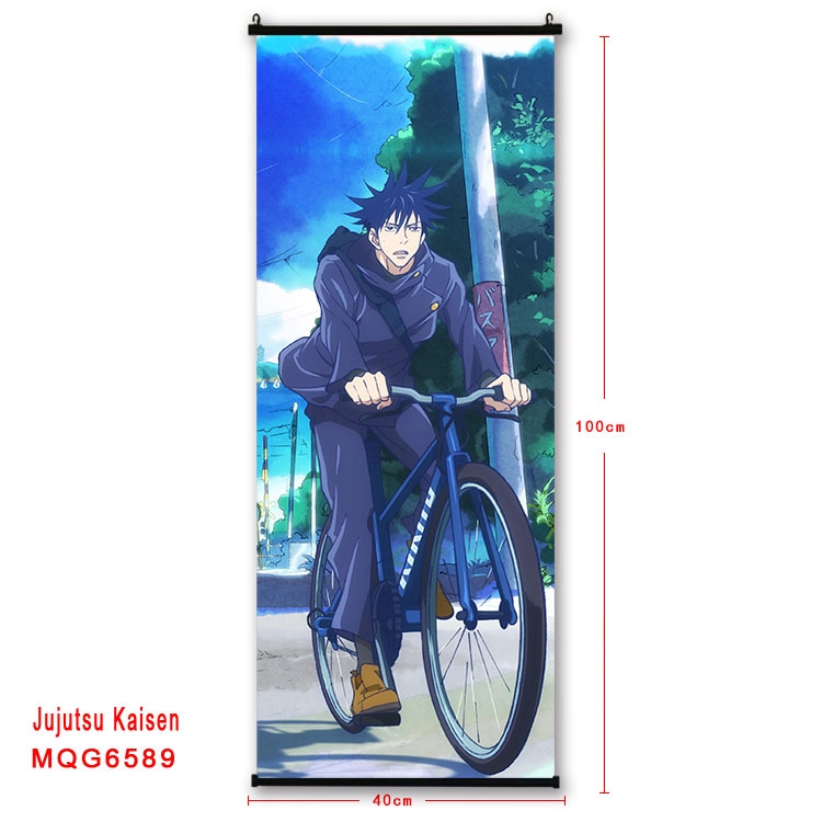 Jujutsu Kaisen Anime black Plastic rod Cloth painting Wall Scroll  40X100CM MQG-6589