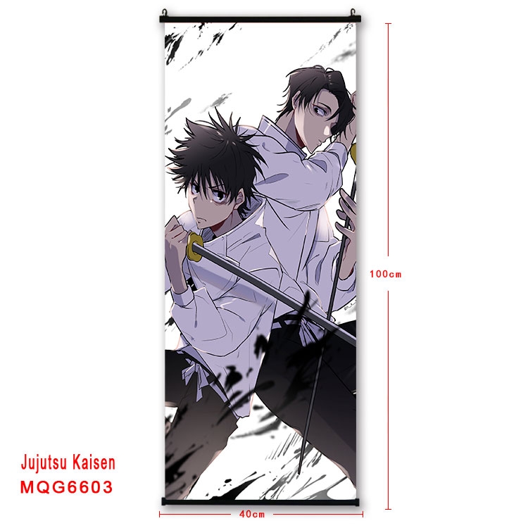 Jujutsu Kaisen Anime black Plastic rod Cloth painting Wall Scroll  40X100CM MQG-6603