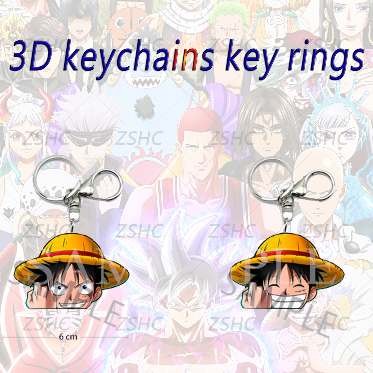 One Piece 3D gradient acrylic keychain cardboard packaging 5-8CM  price for 5 pcs K-O01