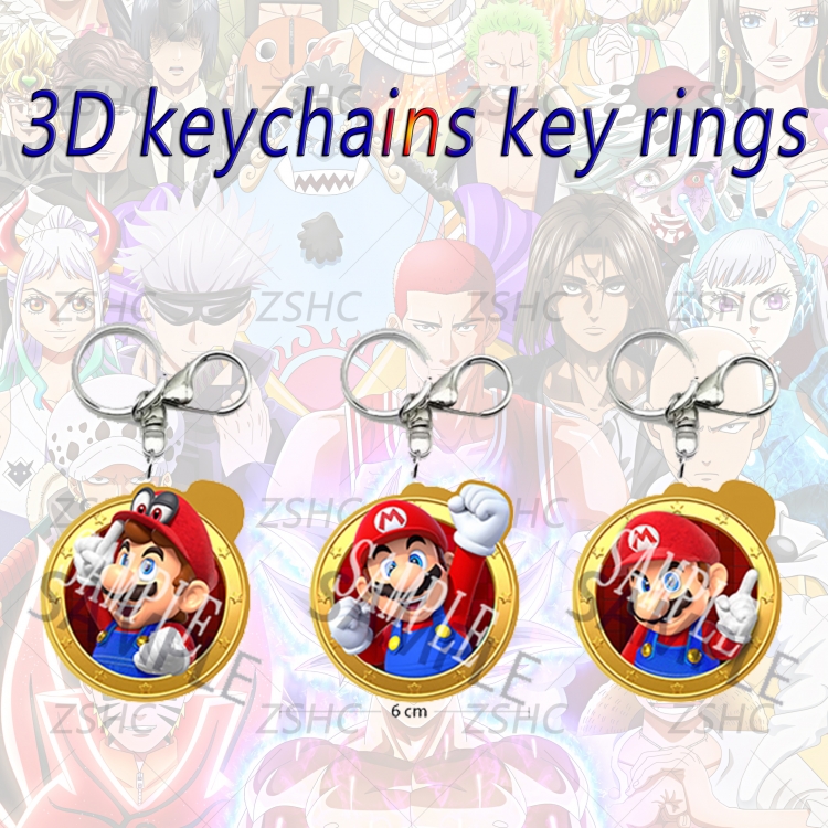 Super Mario 3D gradient acrylic keychain cardboard packaging 5-8CM  price for 5 pcs  K-MR01