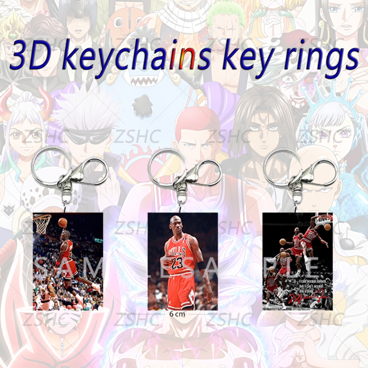 Jordon 3D gradient acrylic keychain cardboard packaging 5-8CM  price for 5 pcs