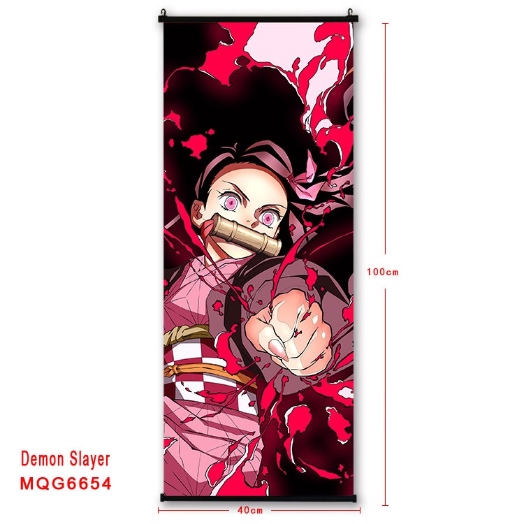 Demon Slayer Kimets Anime black Plastic rod Cloth painting Wall Scroll 40X100CM MQG-6654
