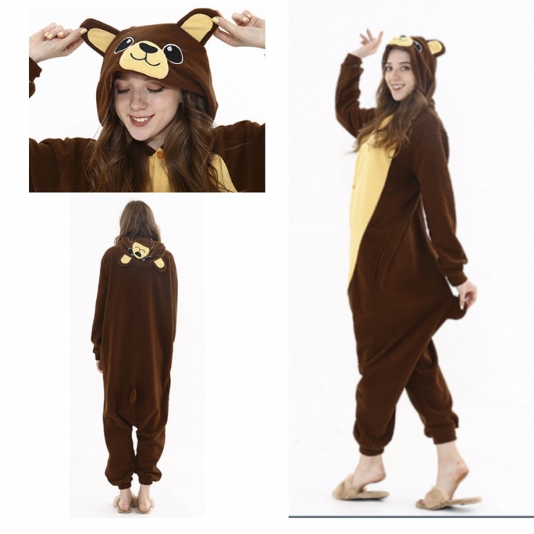 brown bear Animal cartoon series COS performance suit, fleece one piece pajamas from S to XL