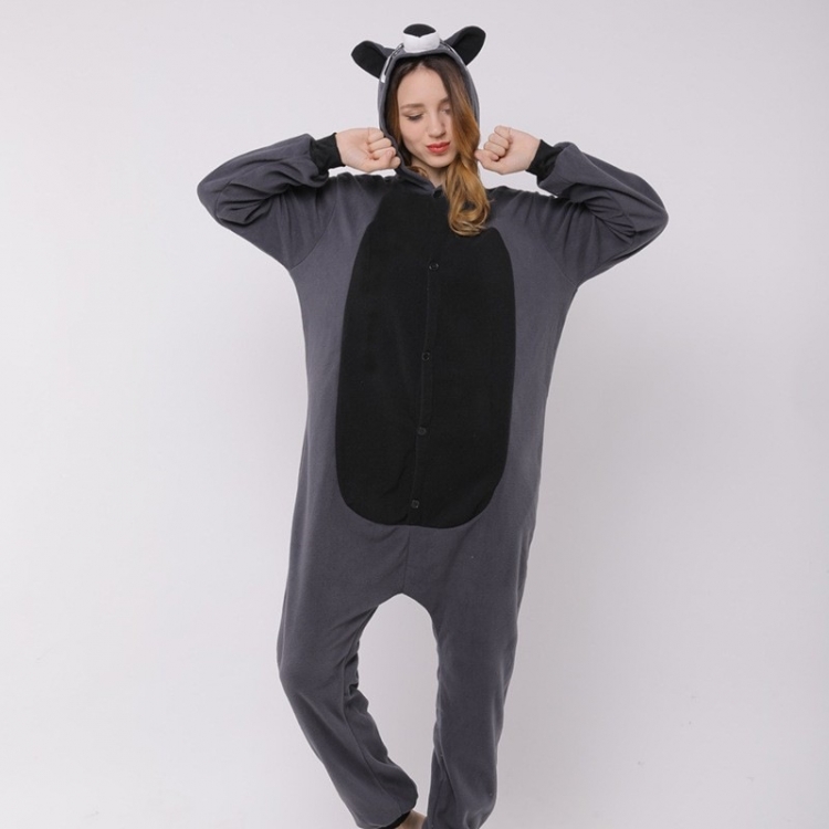 Grey raccoon Animal cartoon series COS performance suit, fleece one piece pajamas from S to XL