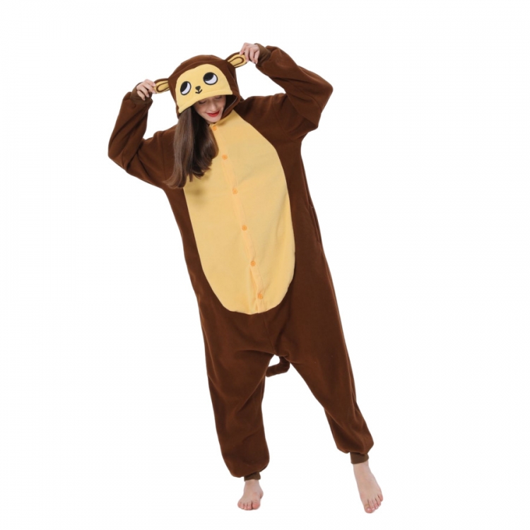 Brown Monkey Animal cartoon series COS performance suit, fleece one piece pajamas from S to XL