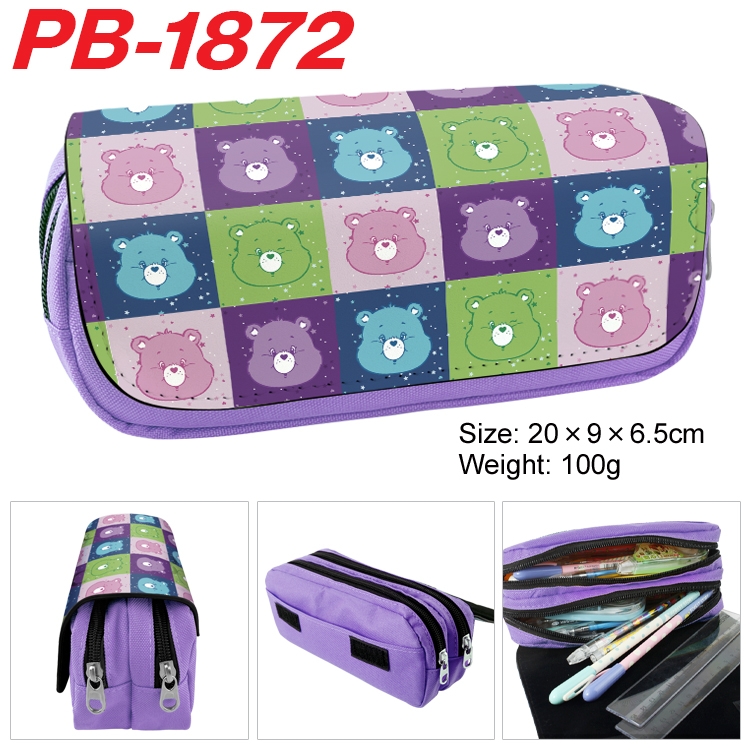 Care Bears PU leather canvas multifunctional stationery case with double zipper pen bag 20x9x6.5cm  PB-1872