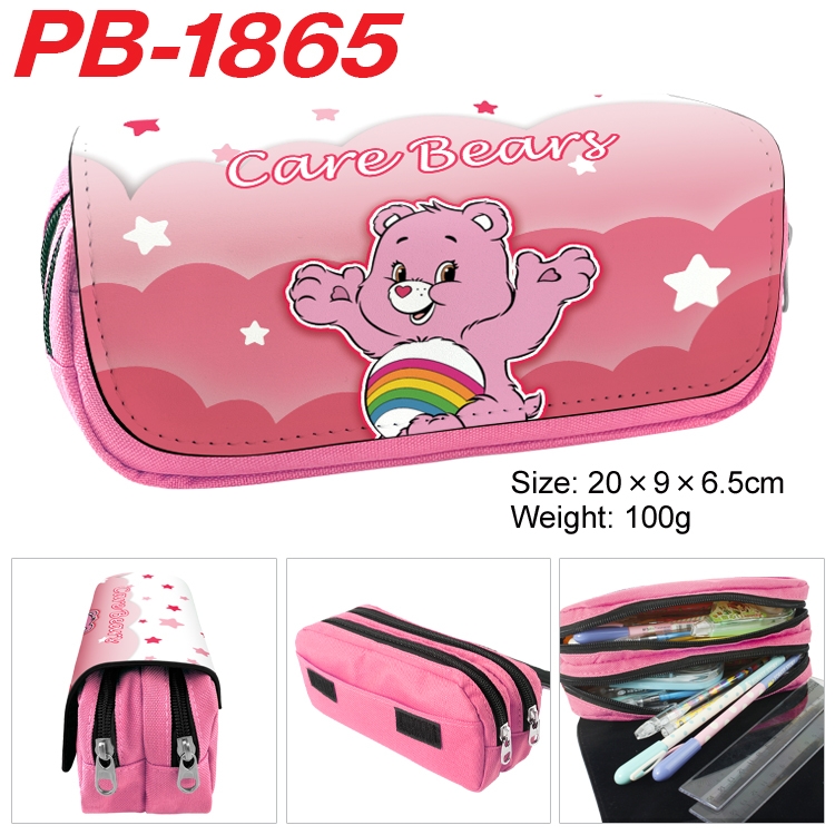 Care Bears PU leather canvas multifunctional stationery case with double zipper pen bag 20x9x6.5cm PB-1865