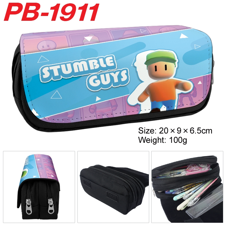 Stumble guys PU leather canvas multifunctional stationery case with double zipper pen bag 20x9x6.5cm PB-1911