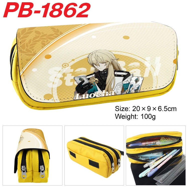 Honkai: Star Rail PU leather canvas multifunctional stationery case with double zipper pen bag 20x9x6.5cm PB-1862