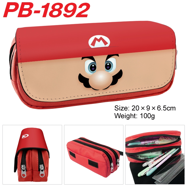 Super Mario  Anime double-layer pu leather printing pencil case 20x9x6.5cm  PB-1892