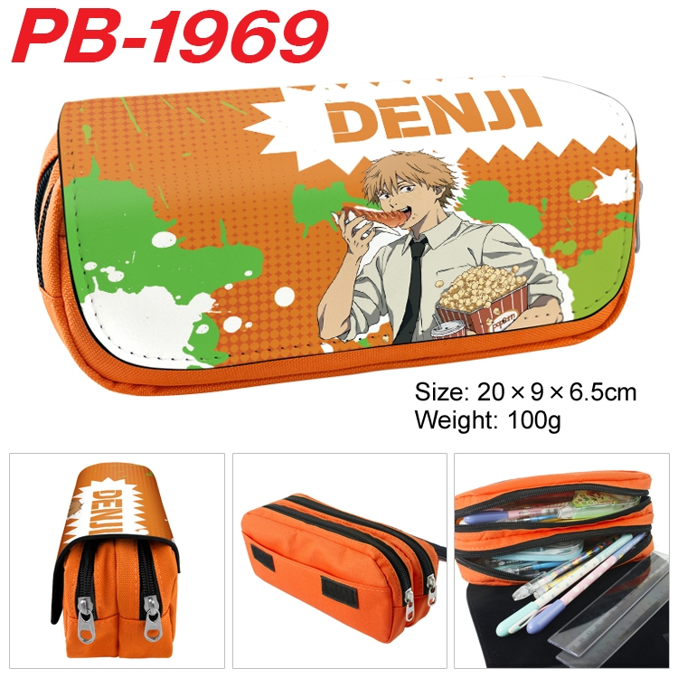 Chainsaw man Anime double-layer pu leather printing pencil case 20x9x6.5cm PB-1969