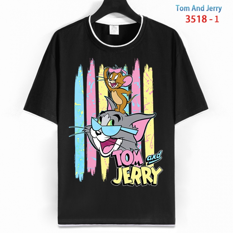 Tom and Jerry Cotton crew neck black and white trim short-sleeved T-shirt from S to 4XL