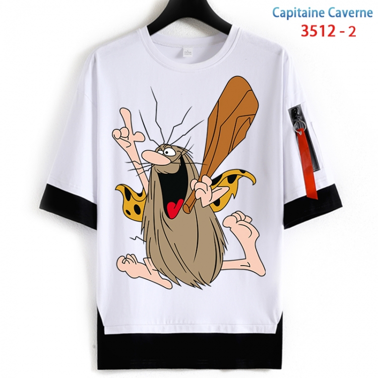Capitaine Caverne Cotton Crew Neck Fake Two-Piece Short Sleeve T-Shirt from S to 4XL