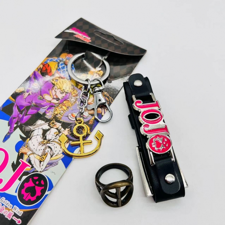 JoJos Bizarre Adventure  Anime peripheral leather bracelet ring keychain 3-piece set