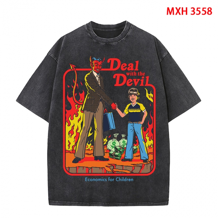 Evil illustration Anime peripheral pure cotton washed and worn T-shirt from S to 4XL MXH-3558