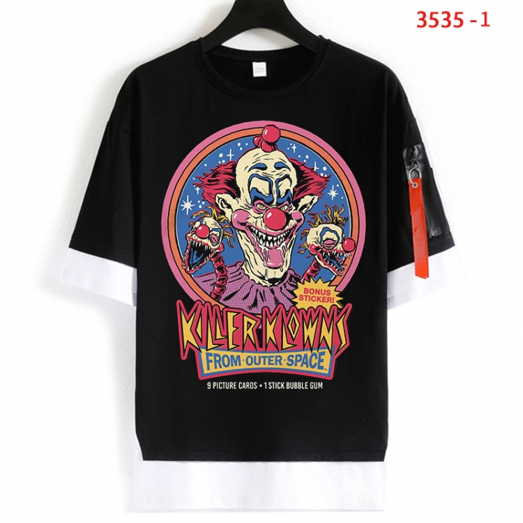 Evil illustration Cotton Crew Neck Fake Two-Piece Short Sleeve T-Shirt from S to 4XL HM-3535-1