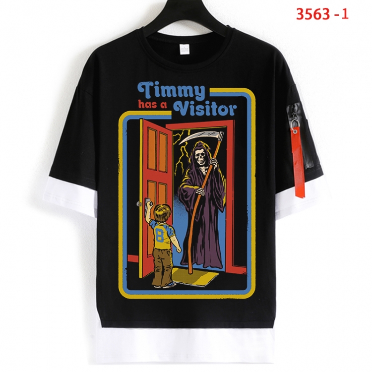 Evil illustration Cotton Crew Neck Fake Two-Piece Short Sleeve T-Shirt from S to 4XL  HM-3563-1