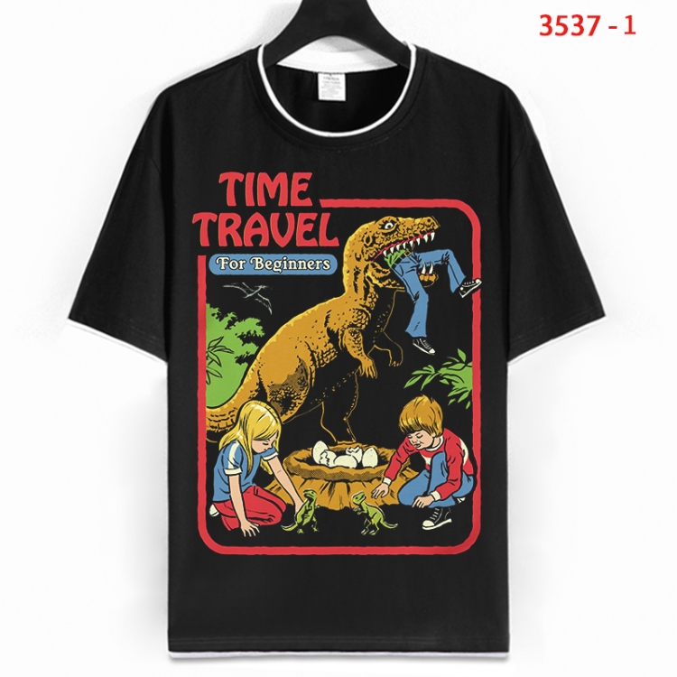 Evil illustration Cotton crew neck black and white trim short-sleeved T-shirt from S to 4XL HM-3537-1